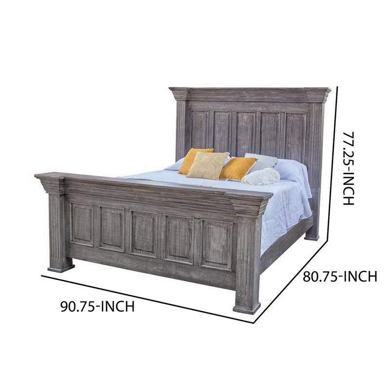 Siya Queen Size Bed, Clean Rustic Headboard and Footboard, Gray Finish