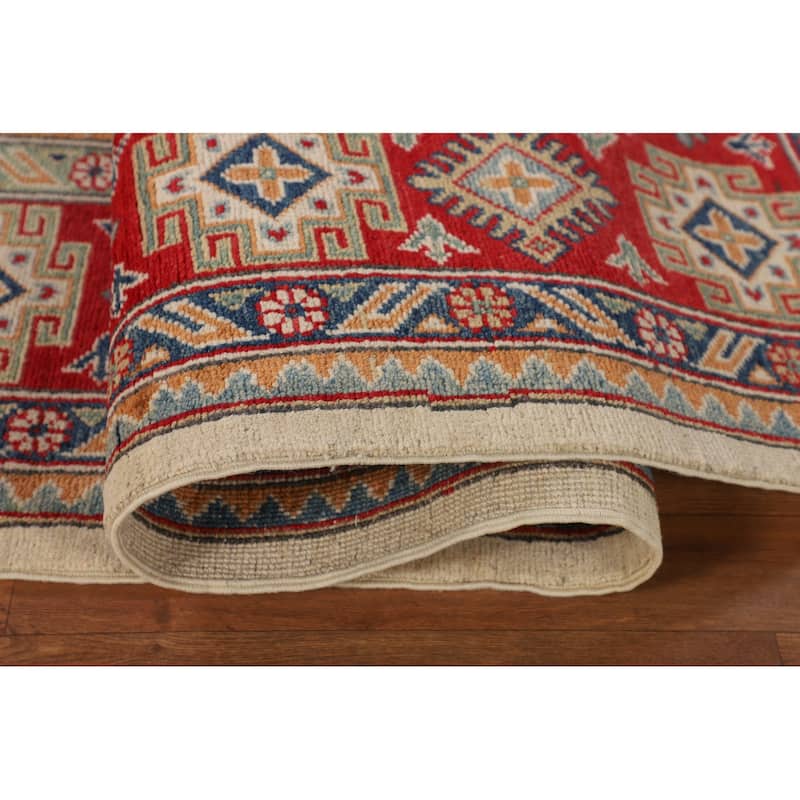 Ivory Geometric Kazak Oriental Area Rug Handmade Wool Carpet - 8'0" x 10'3"