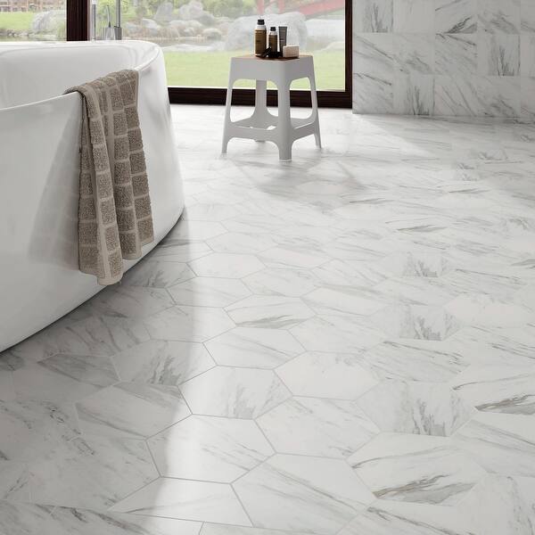 Somertile 8 625x9 875 Inch Marmol Carrara Hex Porcelain Floor And Wall Tile Overstock 11863764
