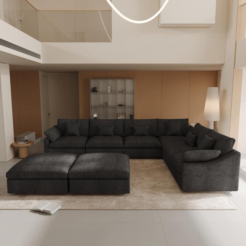Large Linen Corner Sectional Sofa Couch for Living Room Set