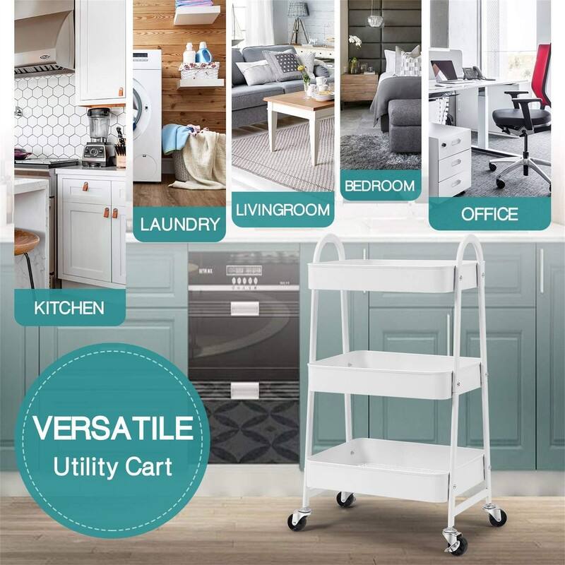 3-Tier Rolling Cart - 16.9"D x 12"W x 32.2"H