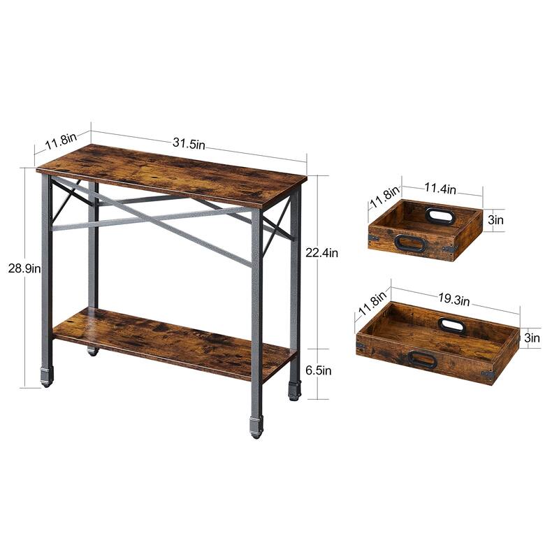 VECELO Industrial Console Table with 2 Storage Trays