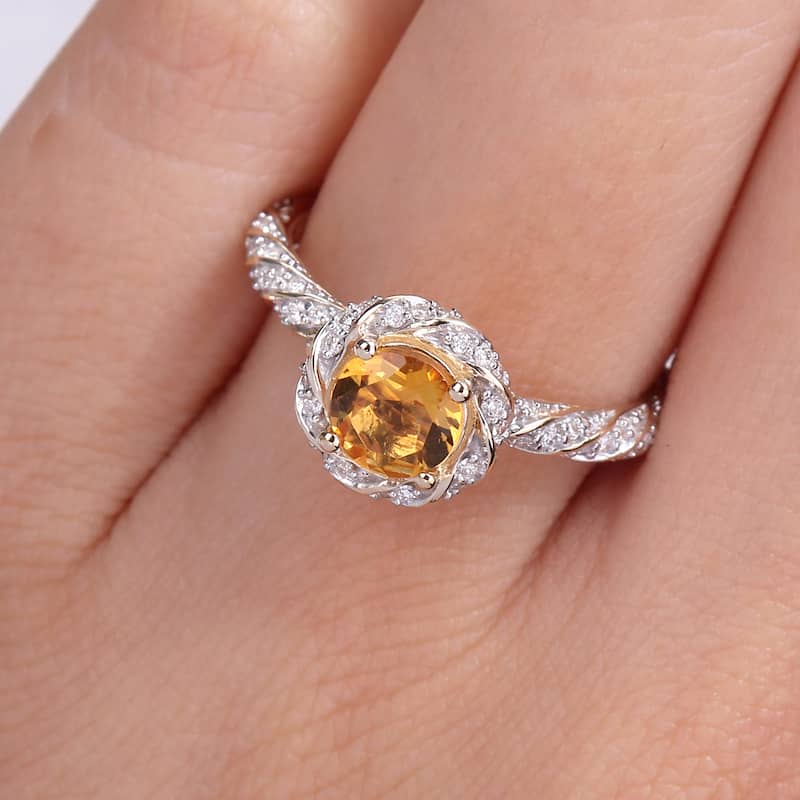Miadora Citrine and 1/4ct TDW Diamond Swirl Halo Ring in 14k Yellow Gold
