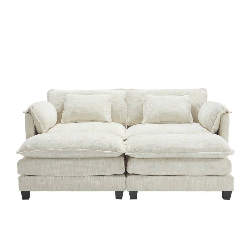 76.77" Chenille Upholstered Sofa with 2 Ottomans