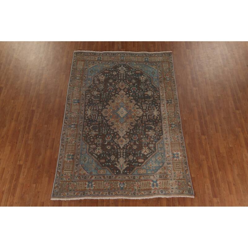 Gray Over-Dyed Tabriz Persian Vintage Rug Hand-Knotted Wool Carpet - 6'7"x 9'6"