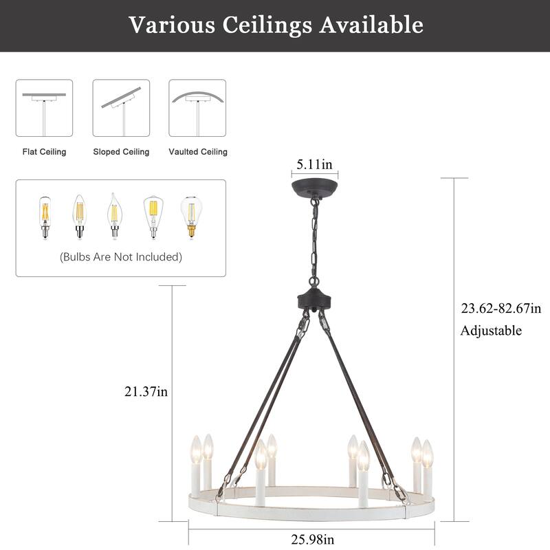 8-Light Candlestick Wagon Wheel Chandelier Linear Chandelier Lighting for Kitchen Island