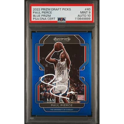 Paul Pierce 2022 Panini Prizm Blue Signed Card #40 Graded PSA 9 Auto 10 99/199 - 8' x 11'