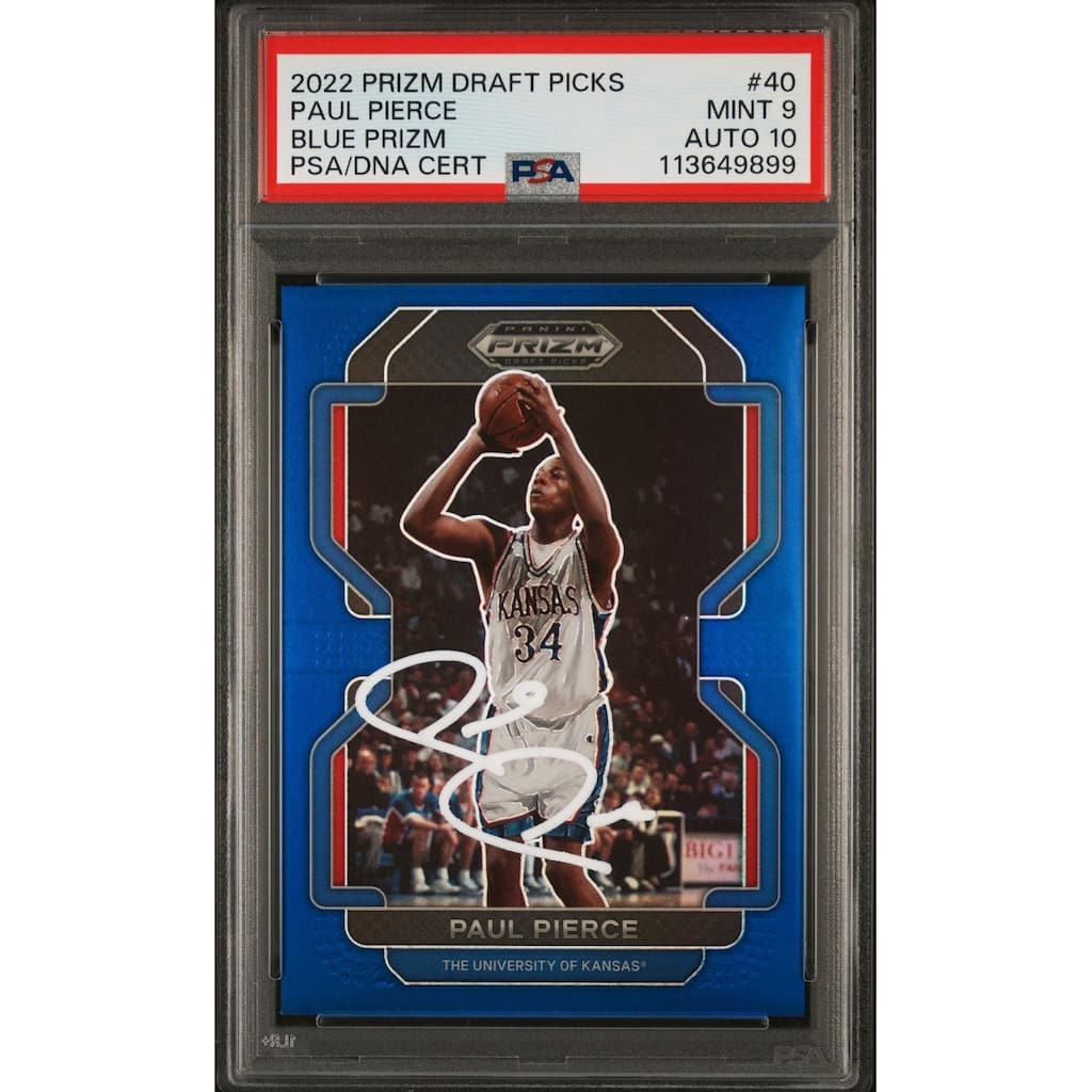 Paul Pierce 2022 Panini Prizm Blue Signed Card #40 Graded PSA 9 Auto 10 99/199 - 8' x 11'