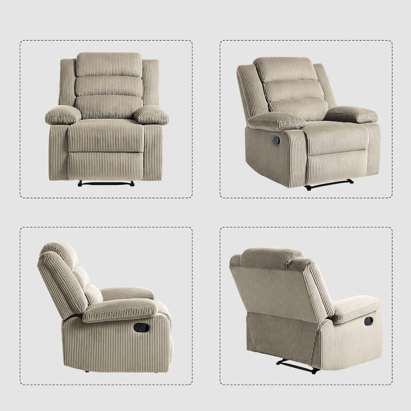 2 Set Modern Corduroy Manual Recliner Chair, Oversize Accent Chair Recliner with Wide Armrest