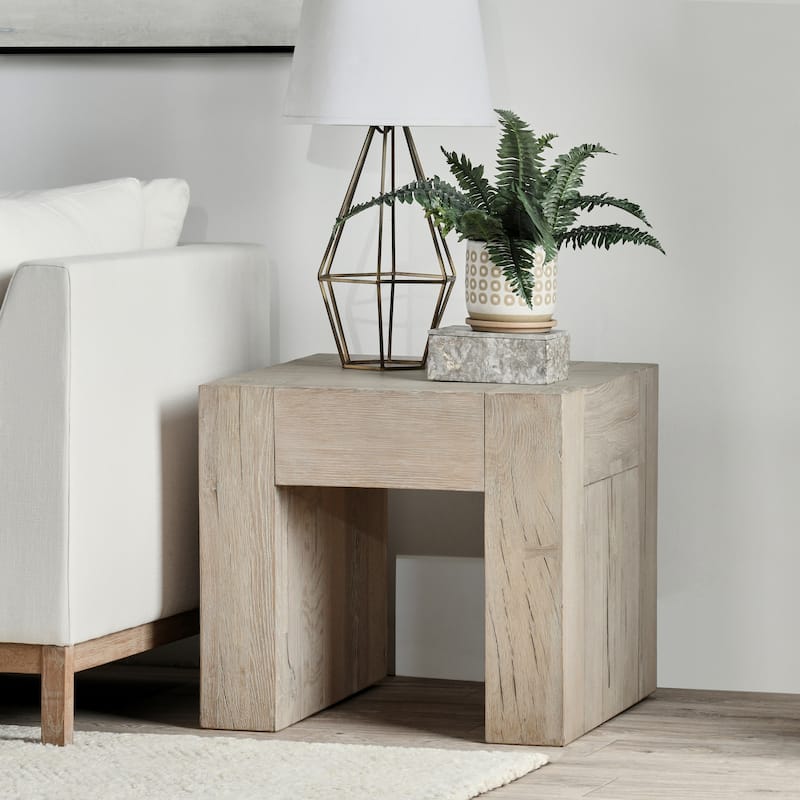 Classic Home Bristol Cracked Oak 24" End Table - Meadow White - Wood