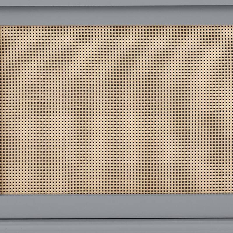 Modern Rattan Door Coat Rack Entryway Storage Bench with Shoe Storage Compartments and Open Shelves