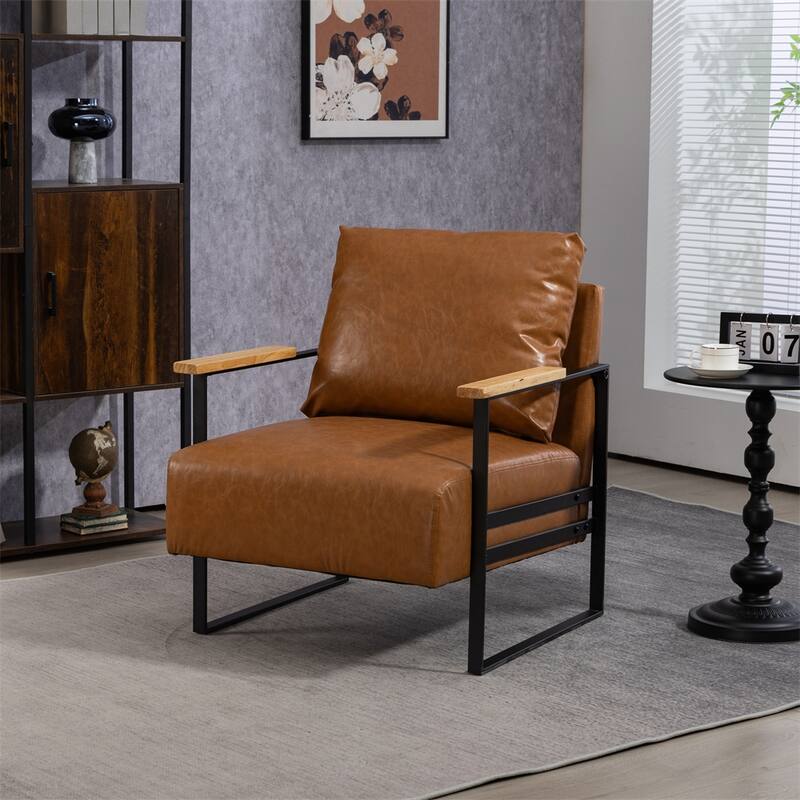 Leather Accent Chair with Metal Frame for Living Room