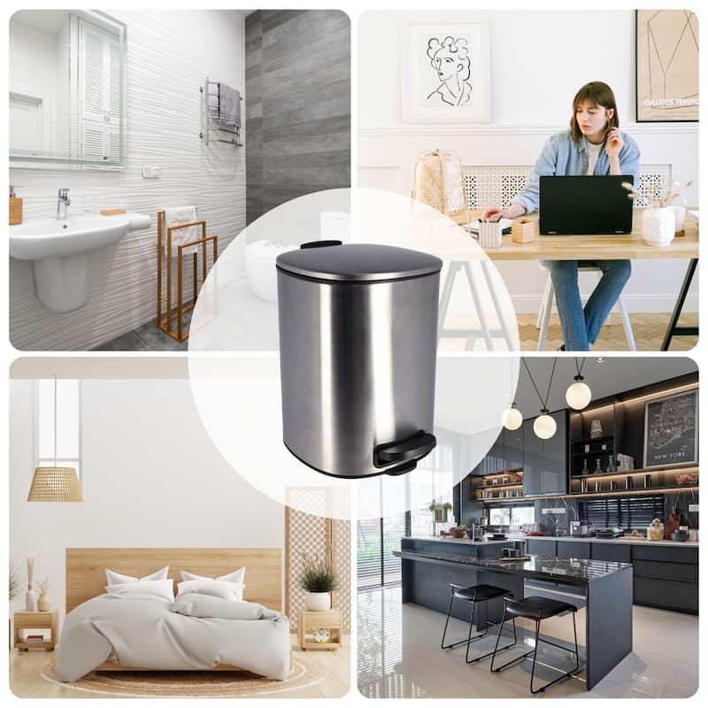 Stylish Metal Trash Can with Silent Soft Close Lid 5L - 1.3 Gal Foot Pedal - 1.3 Gallons