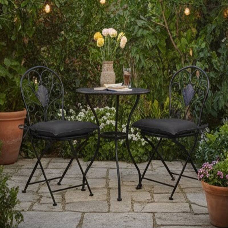 Zia 4pc Outdoor Patio Cushions for Chair, Tufted, Black Oxford Fabric