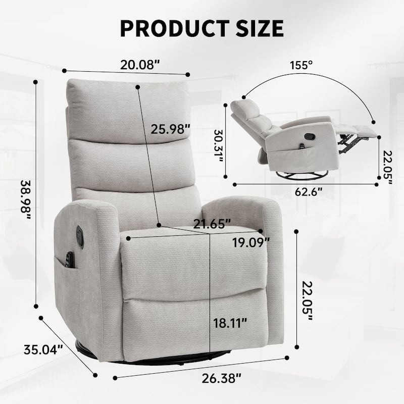 360° Swivel Rocking Recliner with Heat & Massage in Chenille Fabric