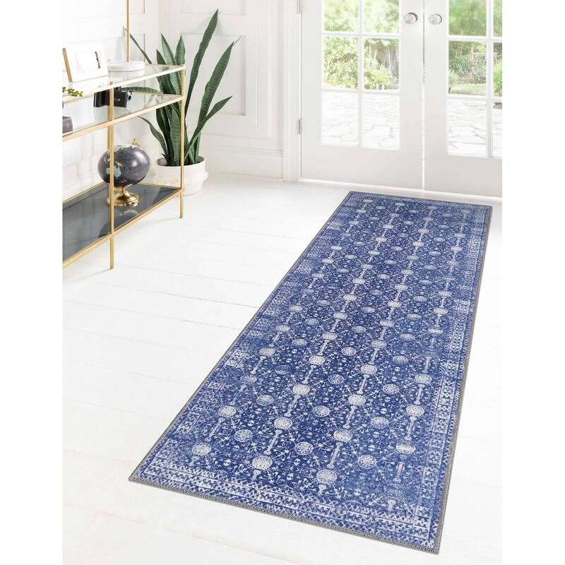 Transitional Rine Collection Area Rug - 2'x6' - Navy Blue