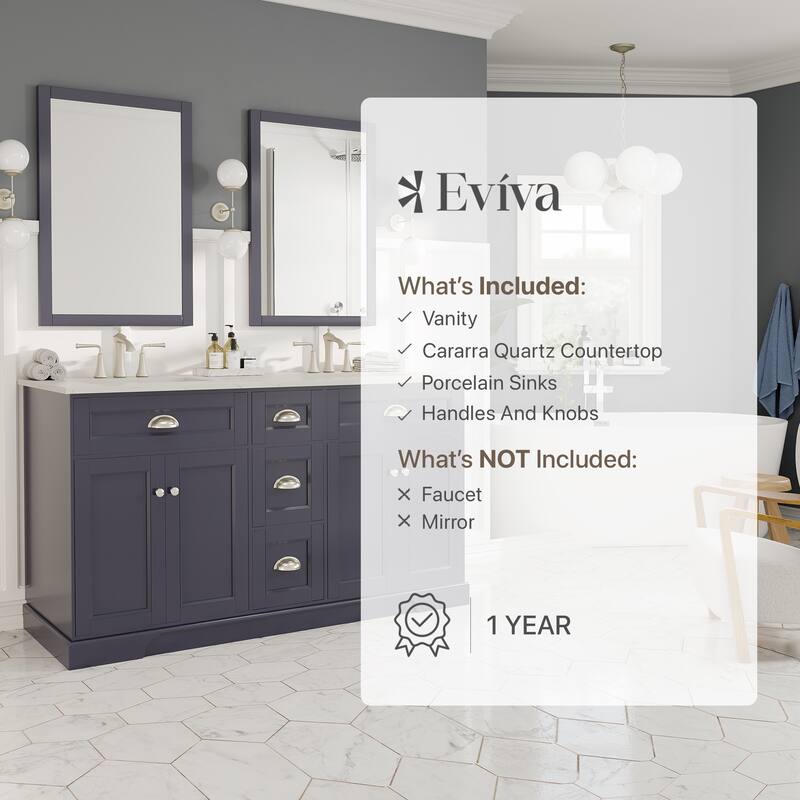 Epic 60"W Concrete Gray DS Bath Vanity with Carrara Quartz Top