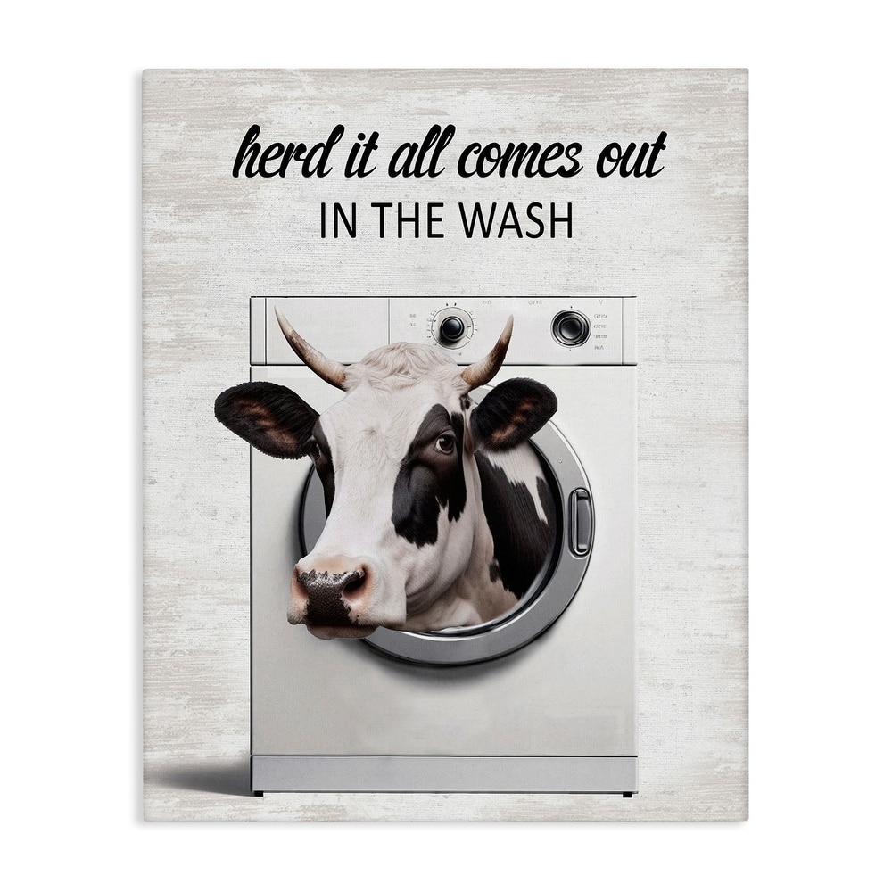 Stupell Cow & Washing Machine Canvas Wall Art Design By Lettered and Lined