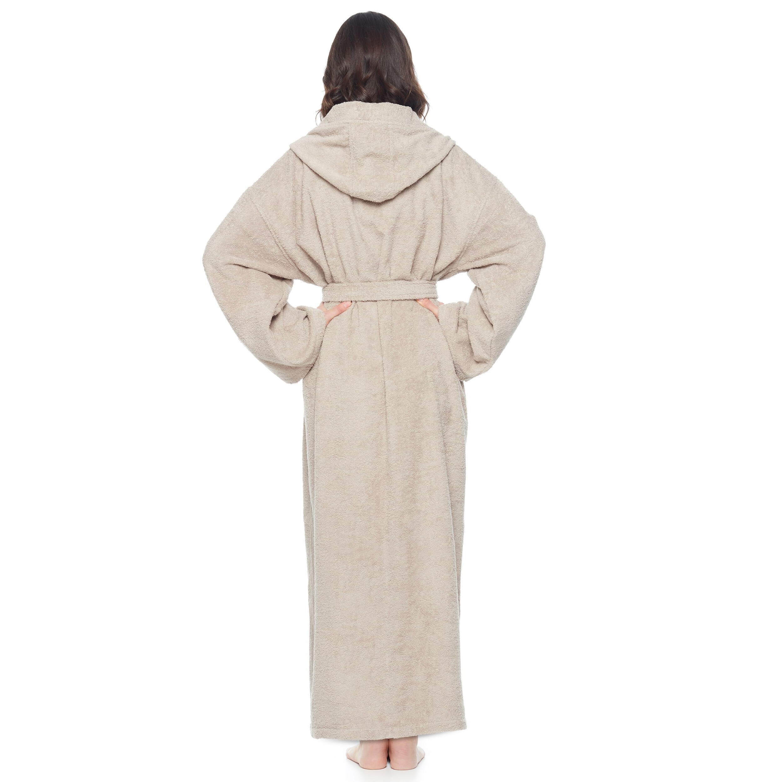 Women s Hooded Long Bathrobe Terry Cotton Full Ankle Length Spa Robe Pink L XL