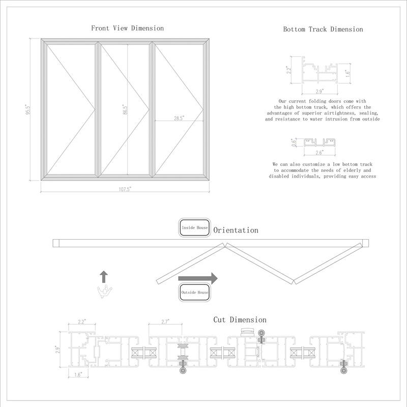 KaMic 108"×96" 3 Panels Aluminum Folding Door In Black,Folded Out From Left To Right Model #:FD3PBK10896-LR