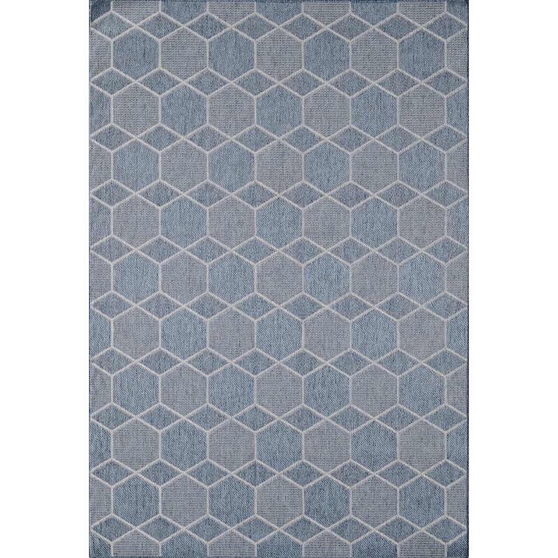 Domani Speak Geomatric Honeycomb Indoor / Outdoor Area Rug - 7'10" x 10'10" - Denim