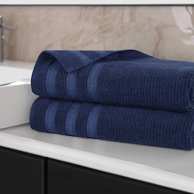 Superior Brea Zero Twist Cotton Ribbed Modern Bath Sheet Set of 2