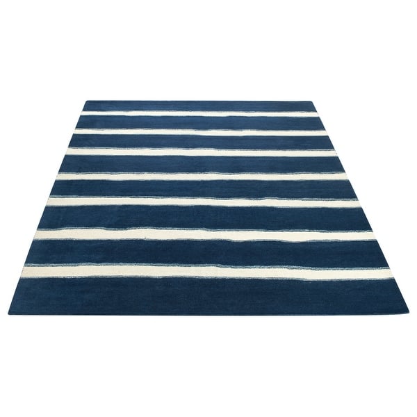 slide 2 of 49, Martha Stewart by SAFAVIEH Chalk Stripe Wool/ Viscose Rug 10' x 14' - Wrought Iron/Navy - Rectangle