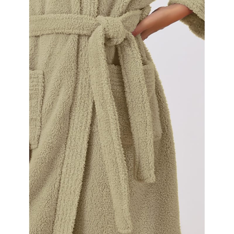 Women's Fluffy Fleece Robe Long Sleeve Thick Plush Self Tie Long Bathrobe
