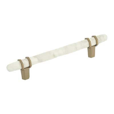 Carrione 5-1/16 in (128 mm) Center-to-Center Marble White/Golden Champagne Cabinet Pull - 5.0625