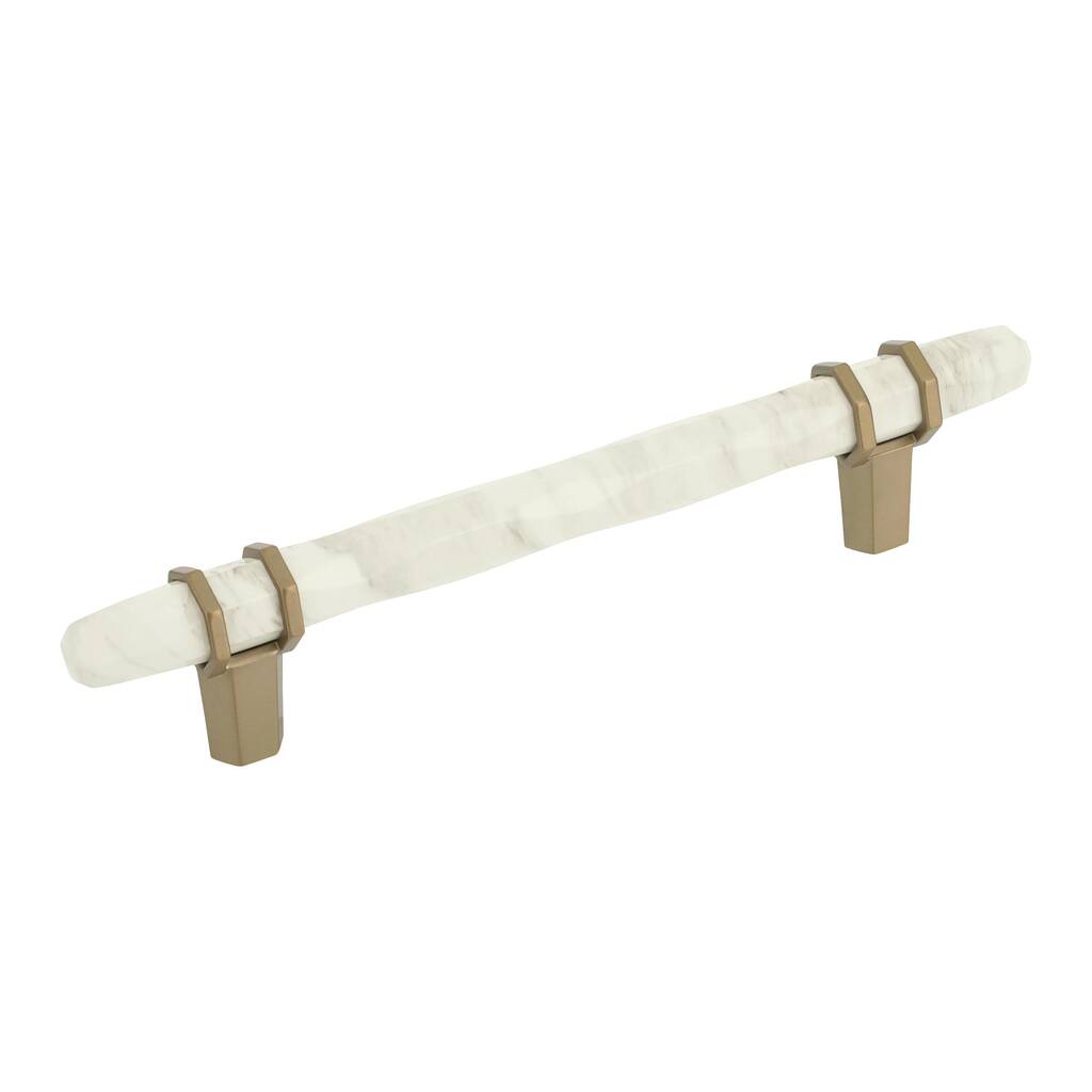 Carrione 5-1/16 in (128 mm) Center-to-Center Marble White/Golden Champagne Cabinet Pull - 5.0625