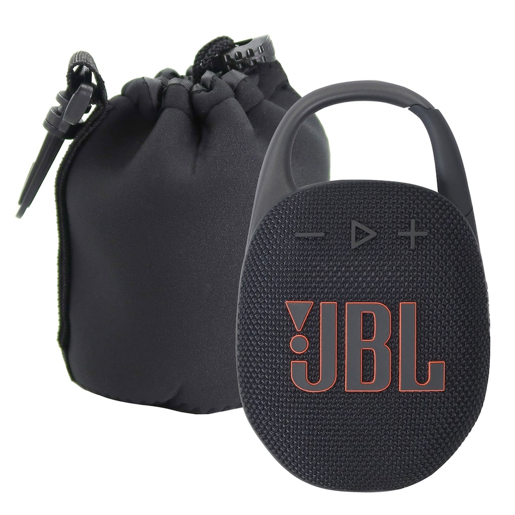 JBL Clip 5 Portable Waterproof Dustproof Wireless Speaker (Black) + Innovexee Waterproof Neoprene Medium Lens Pouch