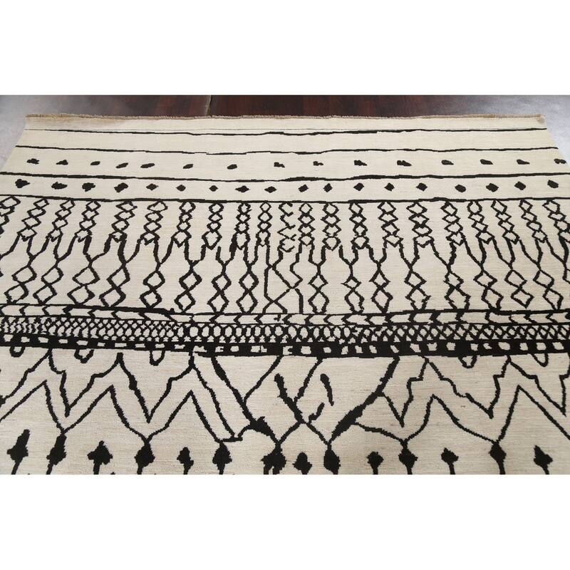 Vegetable Dye Moroccan Contemporary Area Rug Hand-knotted Wool Carpet - 8'1" x 9'9"