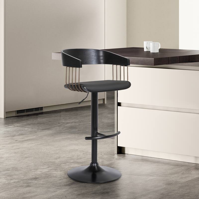 Larisa Metal and Wood Adjustable Height Swivel Bar Stool - Black/Black