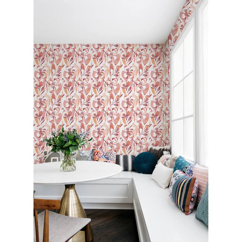 A-Street Prints Nathalie Coral Abstract Blooms Wallpaper