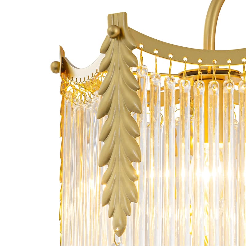 Crystal Wall Sconce Leaf Accents Clear Glass Rod Hanging Crystal Balls