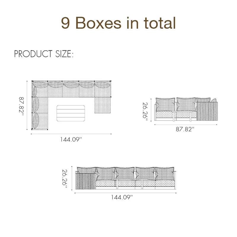 PURPLE LEAF Sanori Outdoor Sectional Sofa Patio Furniture Sets with Grey Ottoman and Cushion Sofas for Poolside Graden