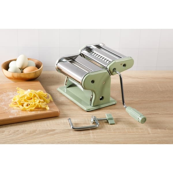 Sur La Table Kitchen Essential Pasta La Vista Manual Pasta Maker Machine, Stainless Steel/Juniper Green