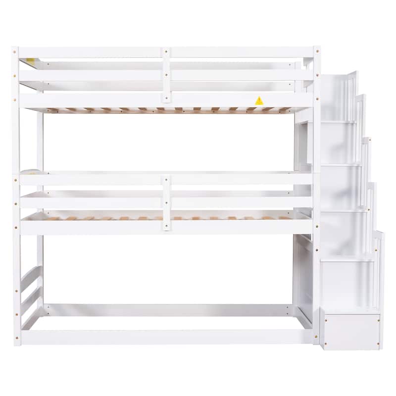 Separate Design Triple Bunk Bed with Storage Staircase, Converts to Bunk Bed and Platform Bed