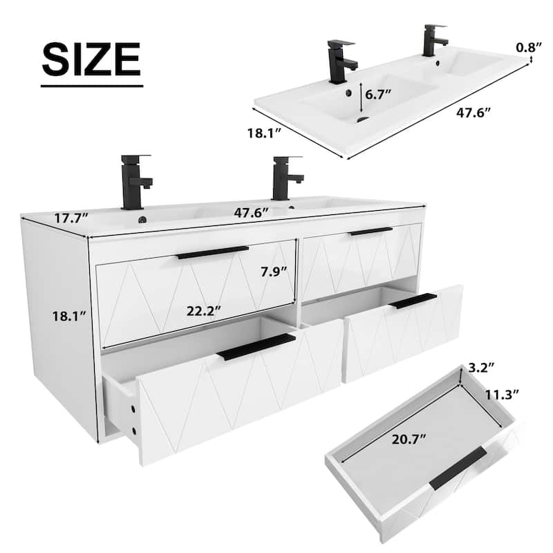 Wall Mount Vanity with Ceramic Sink SMC Sink Soft-Close