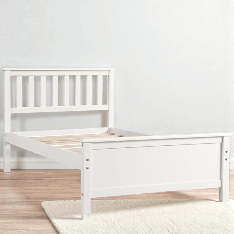 Twin Size Wood Platform Bed with Headboard, Footboard, Solid Slats Support and Classic Frame