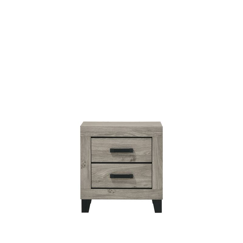 Light Gray Wooden Nightstand with 2 Storage Drawers and Metal Glides