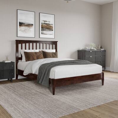 Modern Platform Bed - Low Profile Wood Bed Frame - Full Size Bed - Walnut Finish