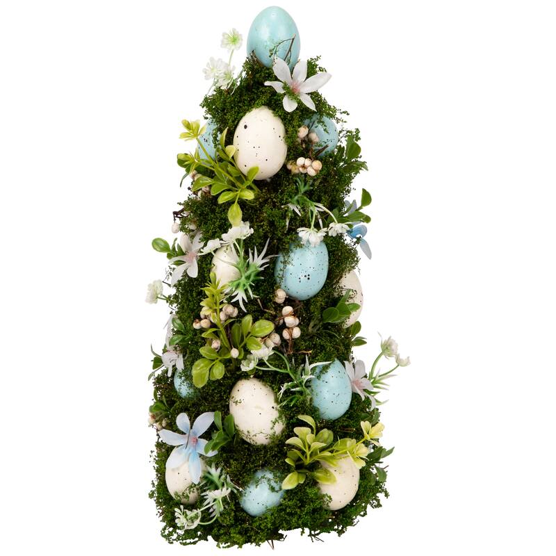 Floral and Foliage Easter Egg Tree - 14" - Blue and White