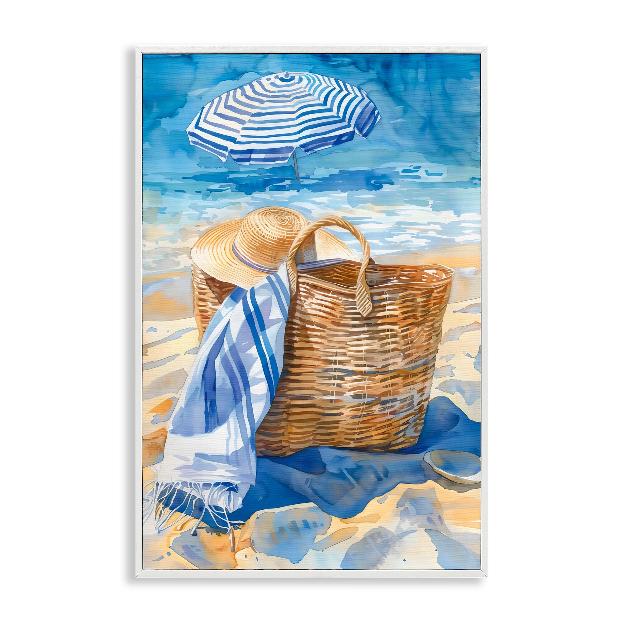 Stupell Beach Basket Essentials Framed Giclee Art Design By LSR Design Studio