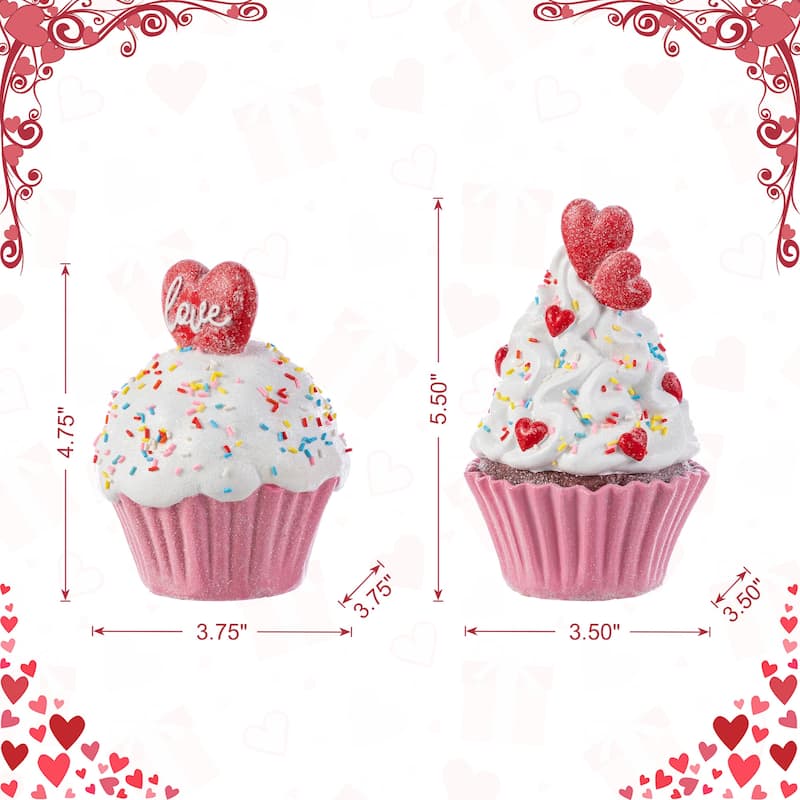 Glitzhome Set of 2 Valentine's Resin Cupcakes Table Decor