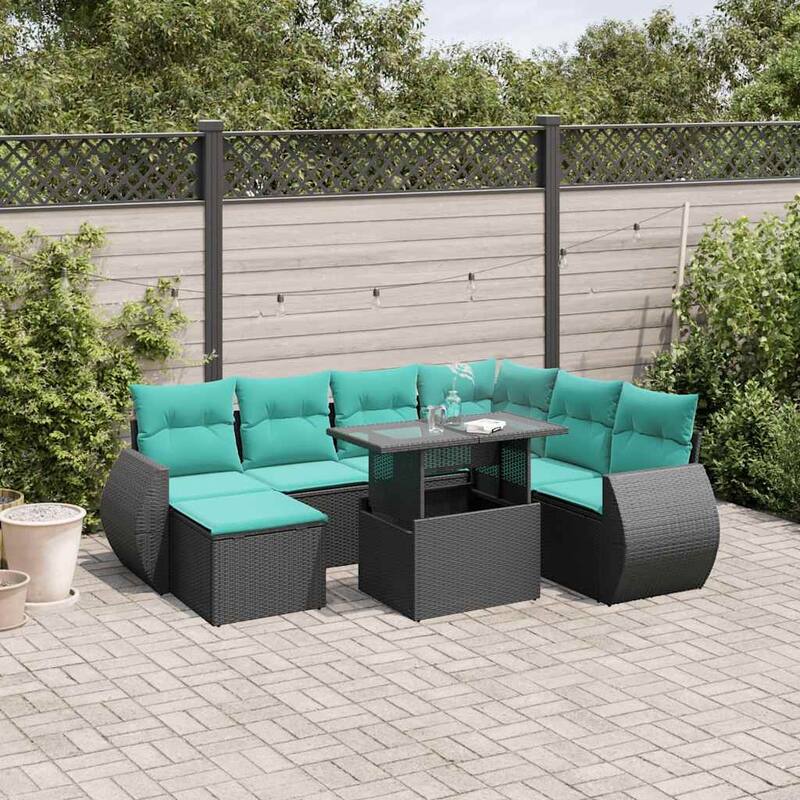 vidaXL Patio Sofa Set with Cushions and Table Outdoor 8 Piece Poly Rattan - 24.4 x 24.4 x 27.2 - Black