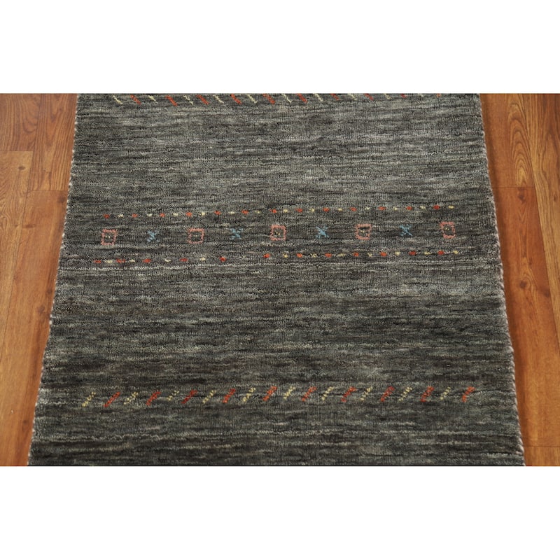 Gabbeh Indian Rug Hand-Knotted Grey Foyer Wool Carpet - 2'6" x 5'7"