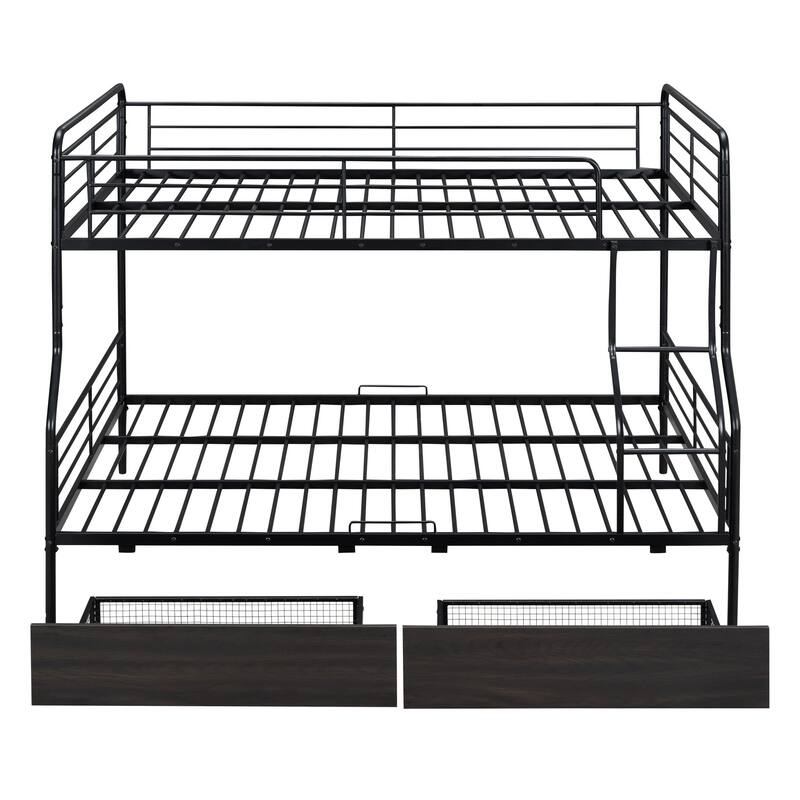 HomeRoots Black Full Over Queen Contemporary Metal Bunk Bed With Drawers