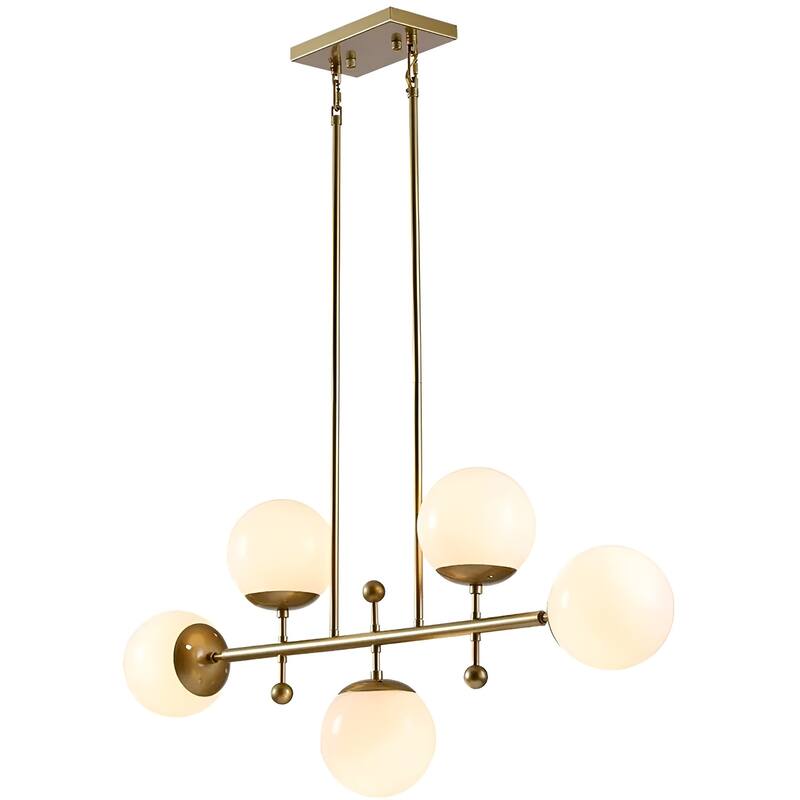 5-Light Linear Apollo Globe Opal Glass Pendant Kitchen Island Horizontal Chandelier