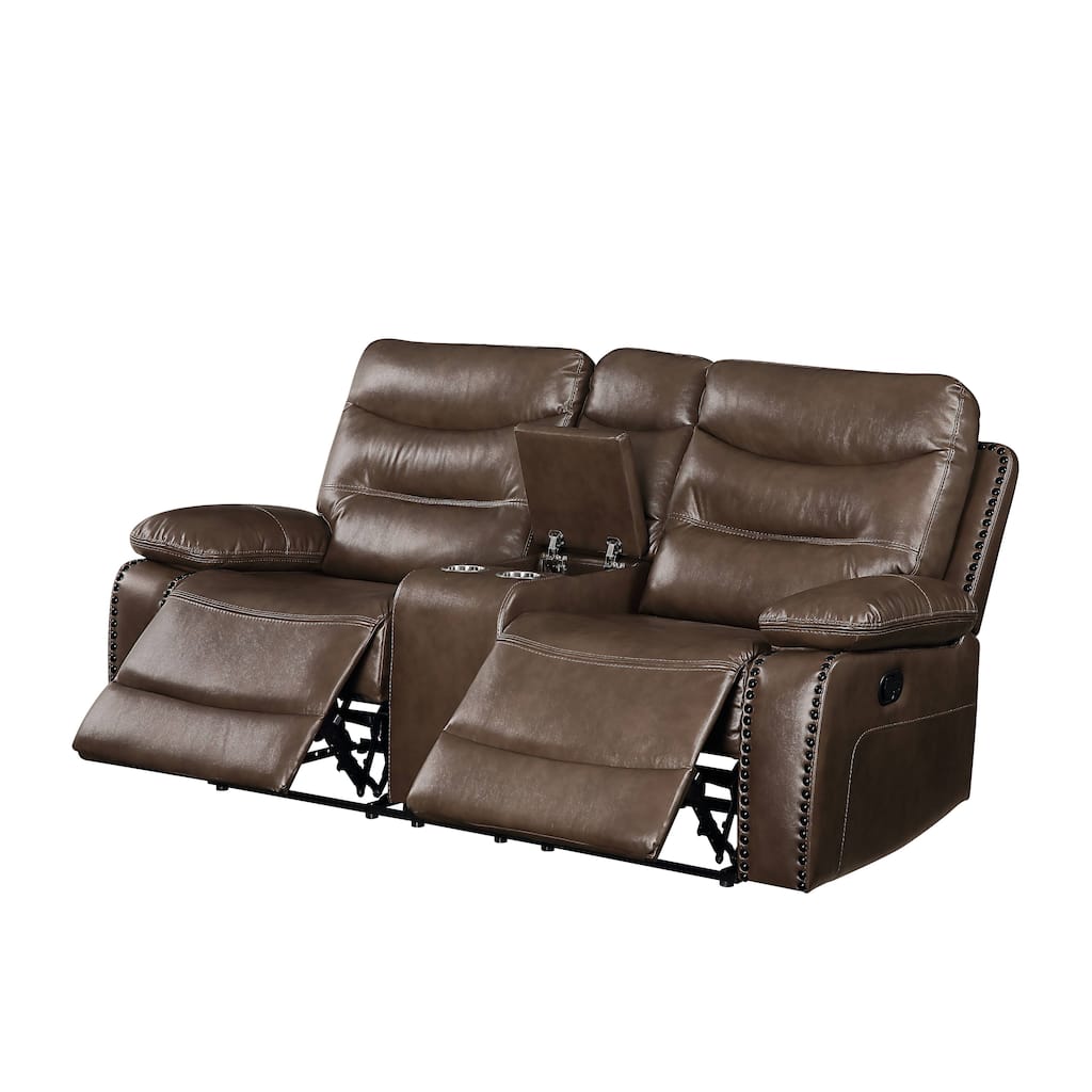 Brown Leather-Gel Match Recliner Loveseat